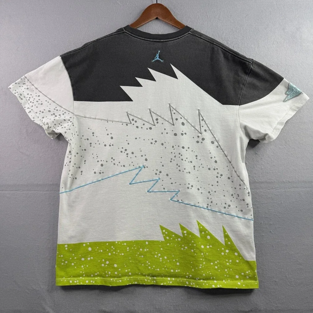 Nike Air Jordan 5 Shark Teeth Shirt XXL Cement Splatter Green White Embroidered
